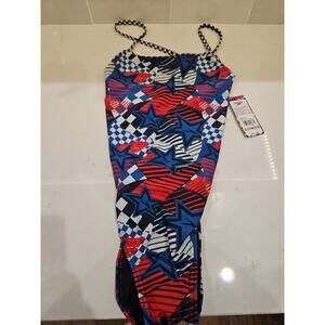 NWT - Speedo size 38 - Red White Blue Star Pattern One Piece Swimsuit